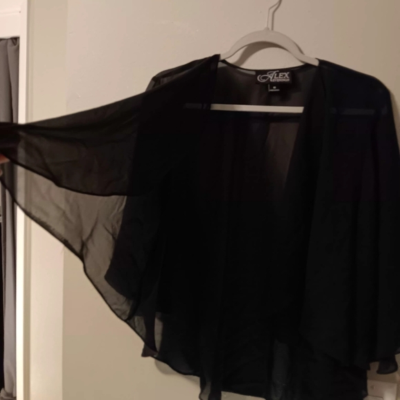 Alex Evenings Black Sheer Layered Open-Front Shrug - Picture 5 of 11